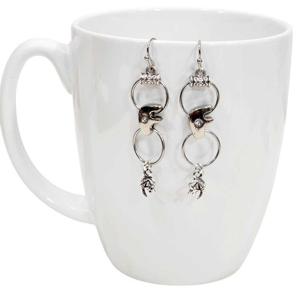 Alphabet Initial Letter F Earrings Silver Rhinestone Charms